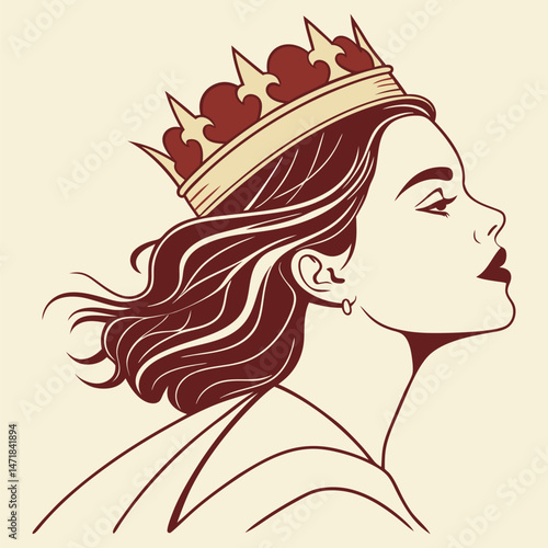 A drawing of a woman with a crown on her head