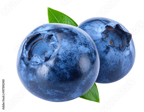 Obraz na płótnie Two Fresh Blueberries with Leaf Isolated for Healthy Eating and Delicious Fruit Concepts w salonie
