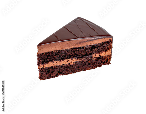 Obraz na płótnie Delicious Chocolate Cake Slice Isolated on Transparent Background Sweet Dessert w salonie