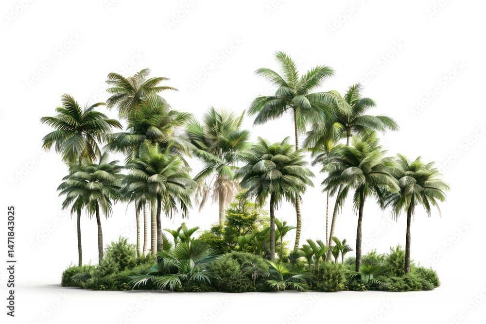 Group of tropical trees vegetation rainforest arecaceae. Group of tropical trees vegetation rainforest arecaceae.