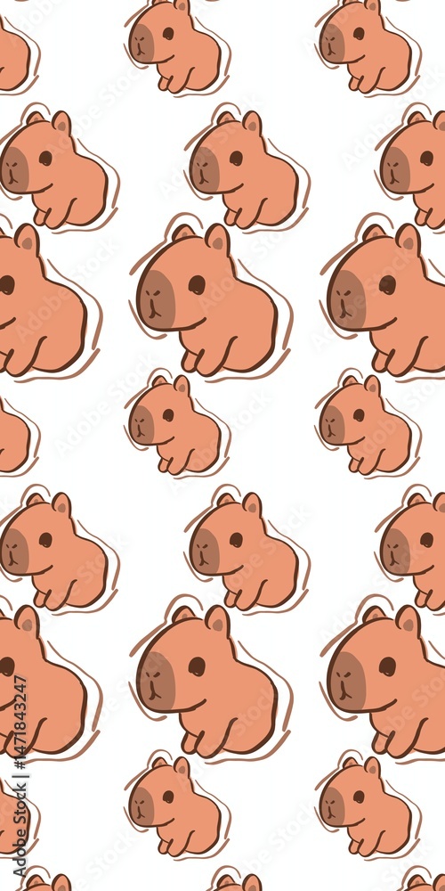 Fototapeta premium Cute Capybara Seamless Cartoon Pattern