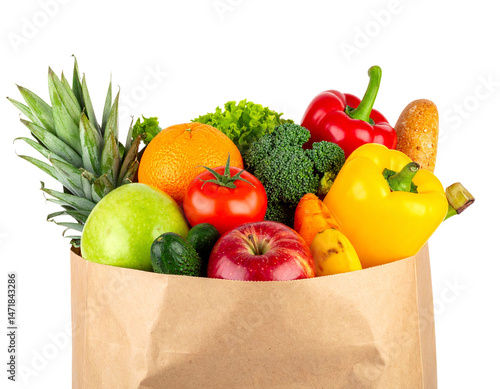 Obraz na płótnie Fresh fruits and vegetables in a grocery bag healthy eating and shopping w salonie