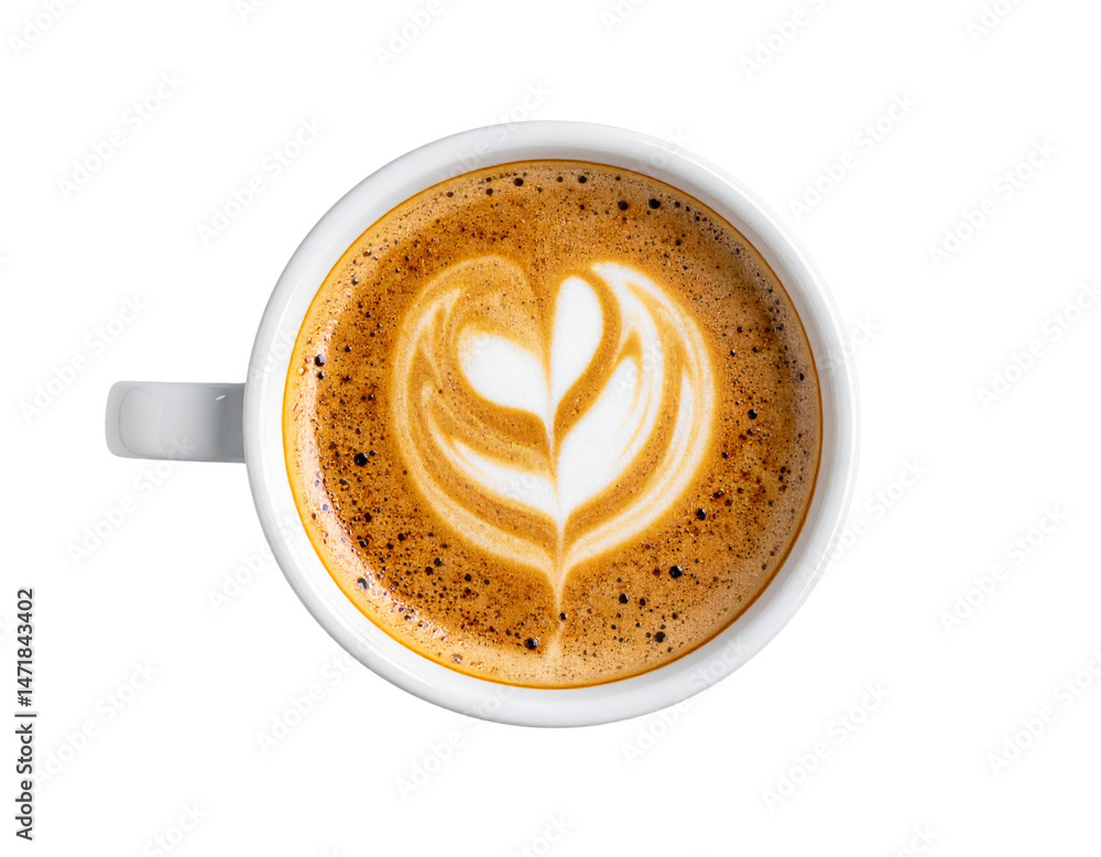 Isolated Cappuccino with Heart Latte Art on Transparent Background Coffee Drink