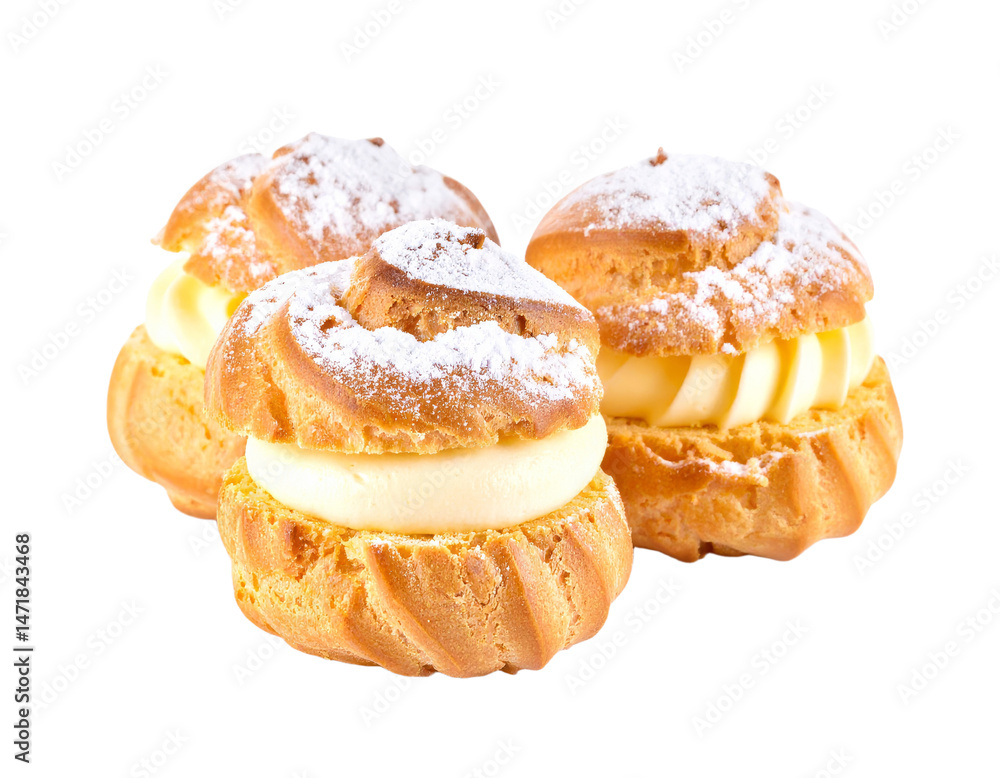 Cream Puffs Isolated Delicious Sweet Pastry Dessert Powdered Sugar Gourmet Treat Cutout