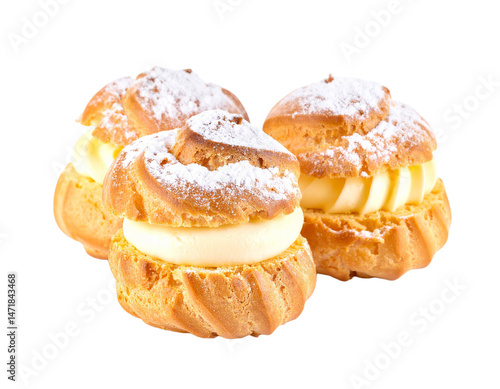 Obraz na płótnie Cream Puffs Isolated Delicious Sweet Pastry Dessert Powdered Sugar Gourmet Treat Cutout w salonie