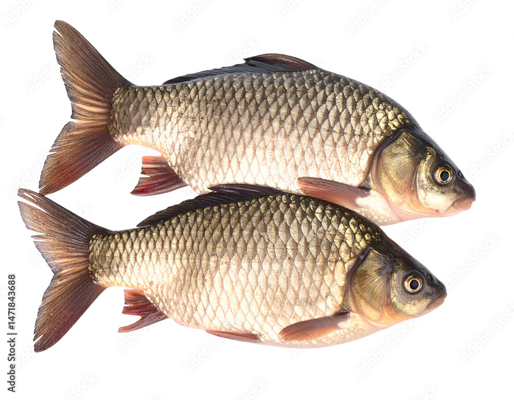Two Isolated Carp Fish Transparent Background PNG for Stock Culinary and Wildlife Use