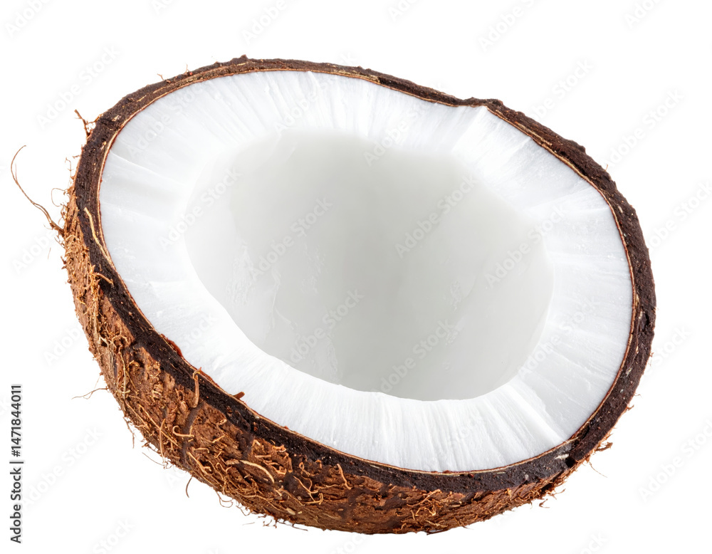 Fresh Coconut Half Isolated on Transparent Background Tropical Fruit Food