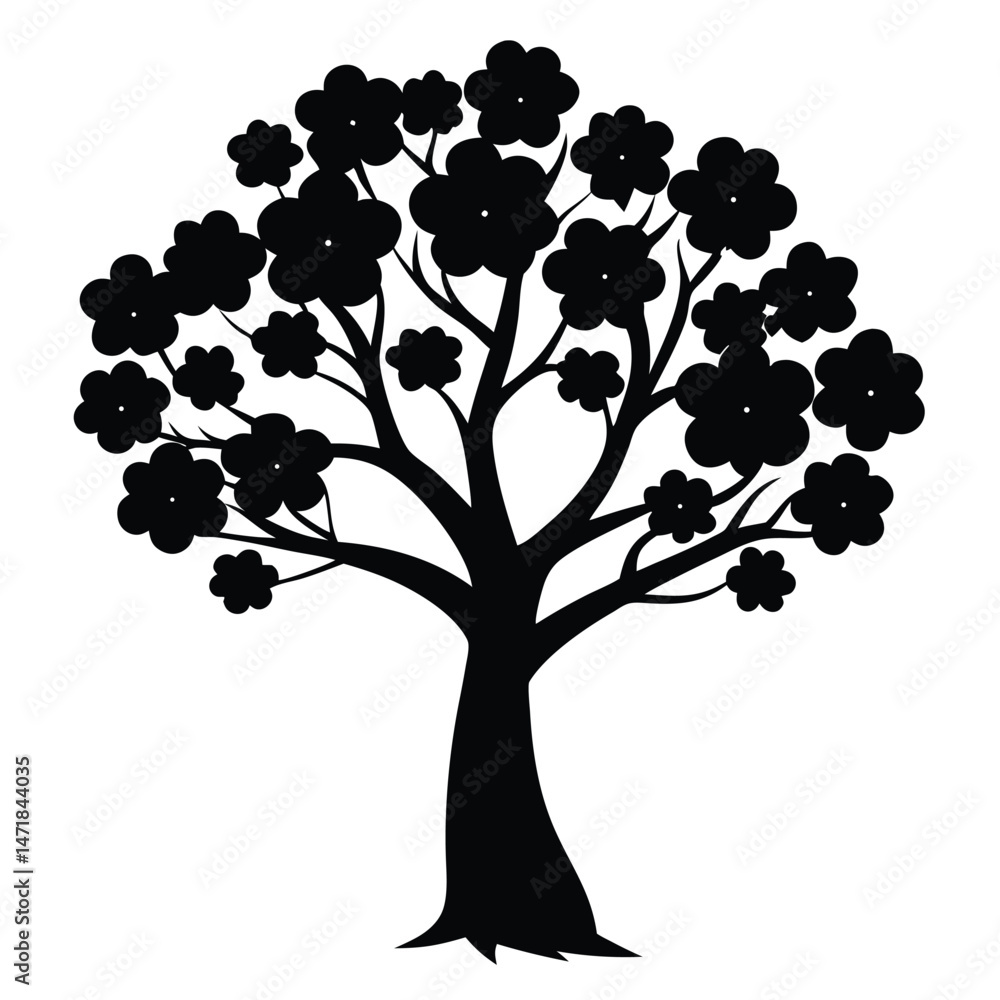 Obraz premium Silhouette vector collection of flowering trees in a garden layout for natural design projects.