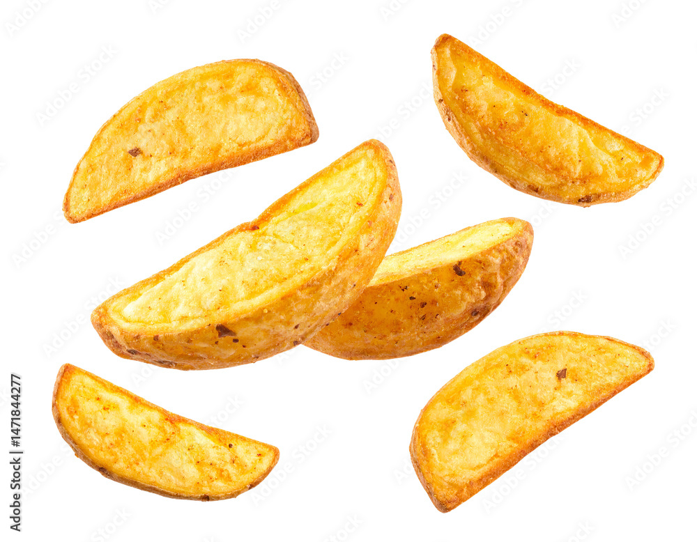 Crispy Golden Potato Wedges Isolated on Transparent Background Delicious Food Element