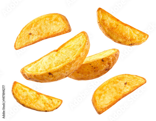 Obraz na płótnie Crispy Golden Potato Wedges Isolated on Transparent Background Delicious Food Element w salonie