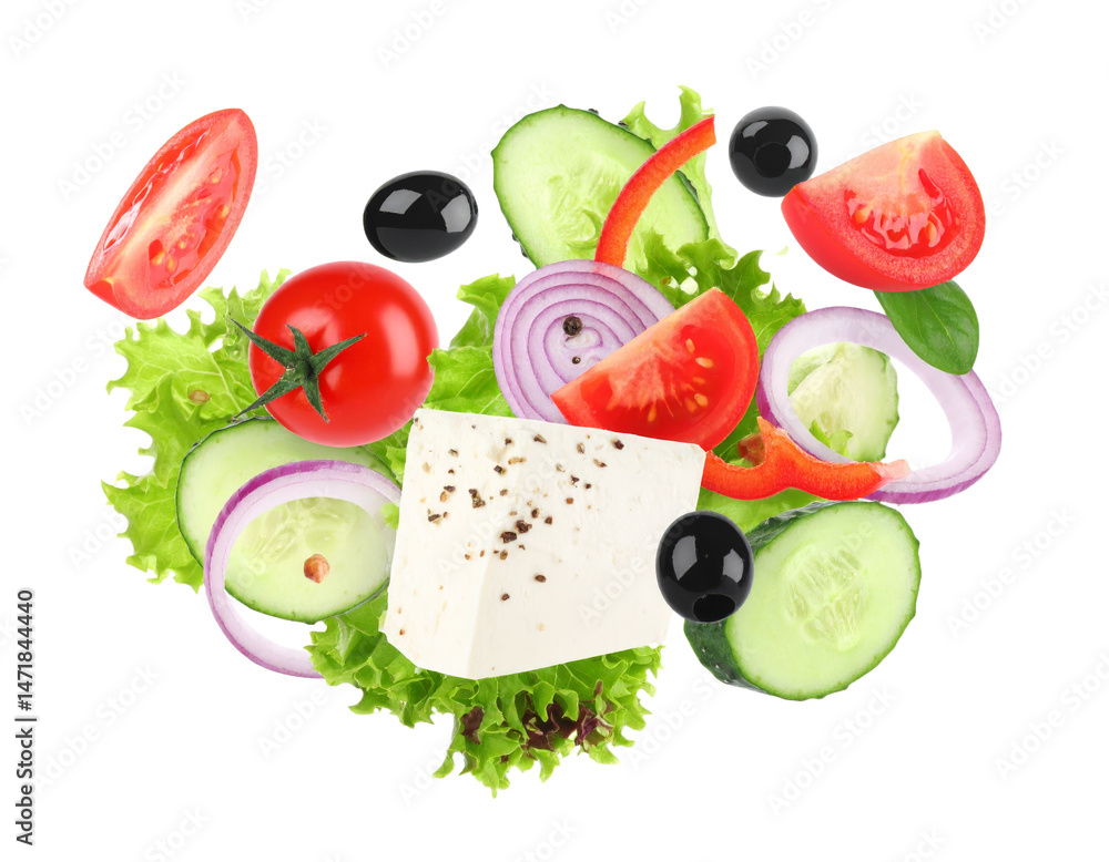 Fresh Salad Ingredients Isolated on Transparent Background Healthy Food Concept