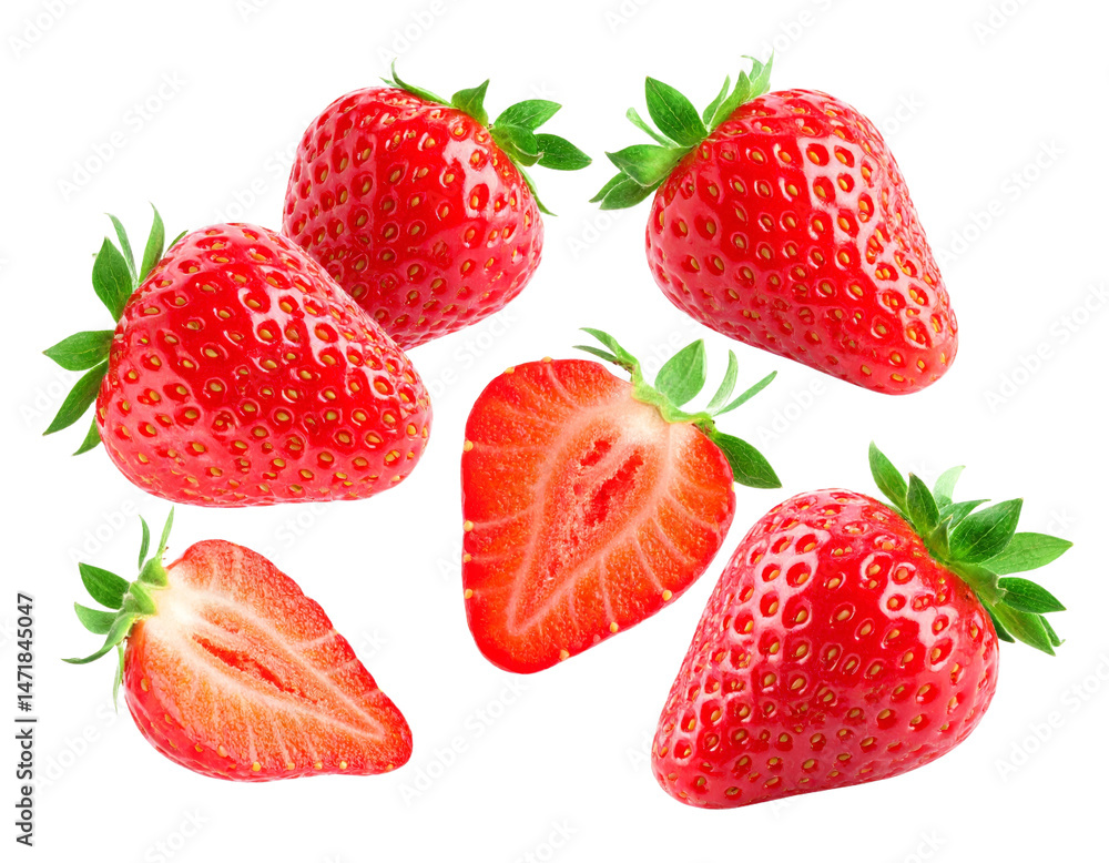Fresh Strawberries Isolated Ripe Red Strawberry Fruits Healthy Sweet Dessert Food PNG