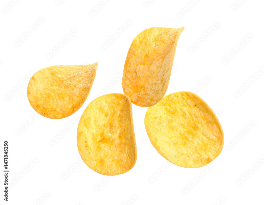 Golden Potato Chips Isolated on Transparent Background Snack Food Crispy and Delicious