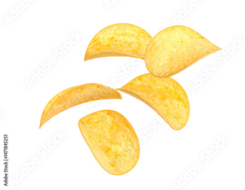 Obraz na płótnie Crispy Potato Chips Isolated on Transparent Background Delicious Snack Food Element w salonie