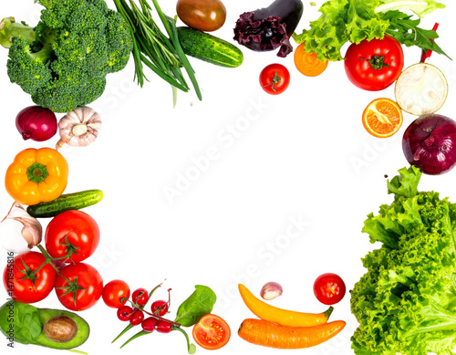 Obraz na płótnie Fresh Vegetables and Fruits Frame Isolated on Transparent Background Healthy Food Concept w salonie