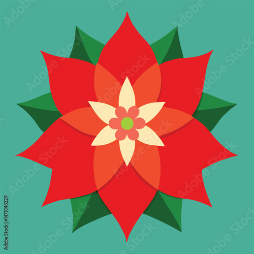Layered Paper Cut Poinsettia Flower Vector with Festive Decorative Design