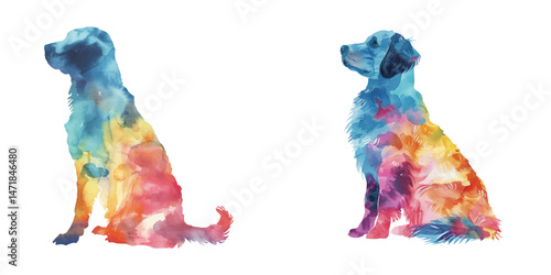 abstract color silhouette of dog watercolor vector illustration