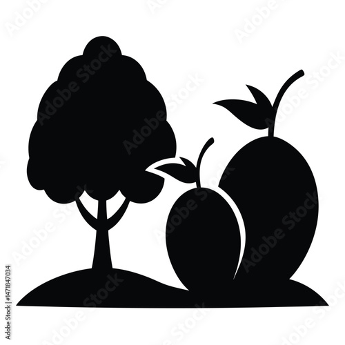 A vector illustration depicts a fruit-bearing tree, specifically an apple tree, showcasing its arboreal form