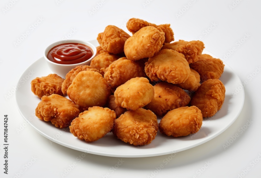There's a plate of fried tartar and a bowl of ketchup There's a plate of fried tartar and a bowl of ketchup