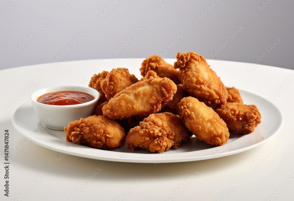 There is a plate of fried chicken nuggets topped with dipping sauce There is a plate of fried chicken nuggets topped with dipping sauce