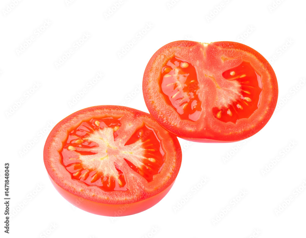 Two Halves of a Fresh Red Tomato Isolated on Black Background Healthy Food