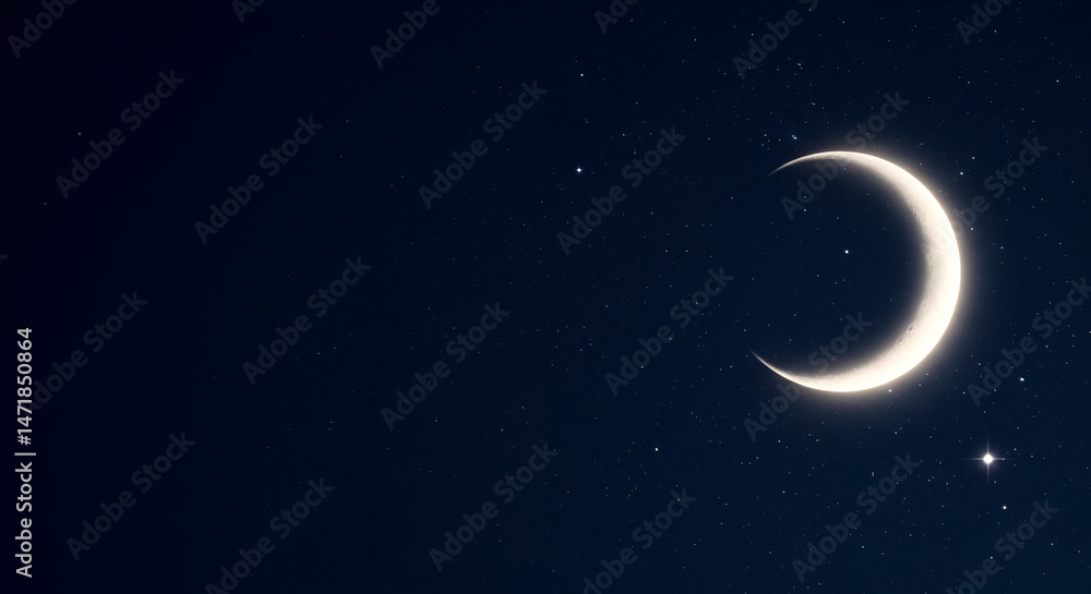 Fototapeta premium Celestial crescent moon glows in starry night