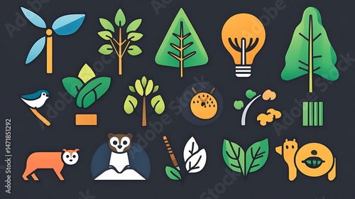 Eco Icons Nature with Energy, and Sustainability. photo