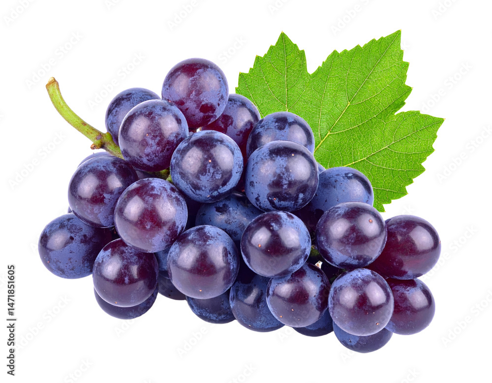 Fresh purple grapes cluster isolated with transparent background cutout