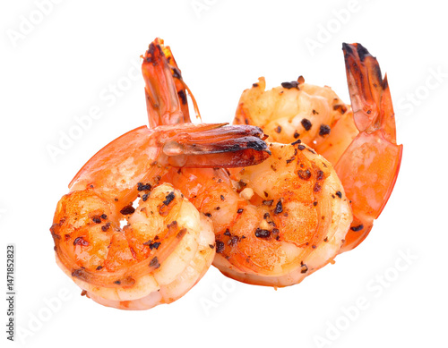 Obraz na płótnie Grilled Shrimp Isolated Appetizing Cooked Prawn Seafood Cuisine Culinary Delicacy w salonie