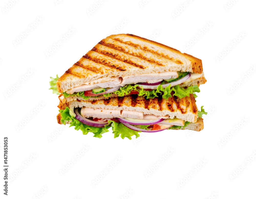 Delicious Club Sandwich Isolated on Transparent Background for Menu Design