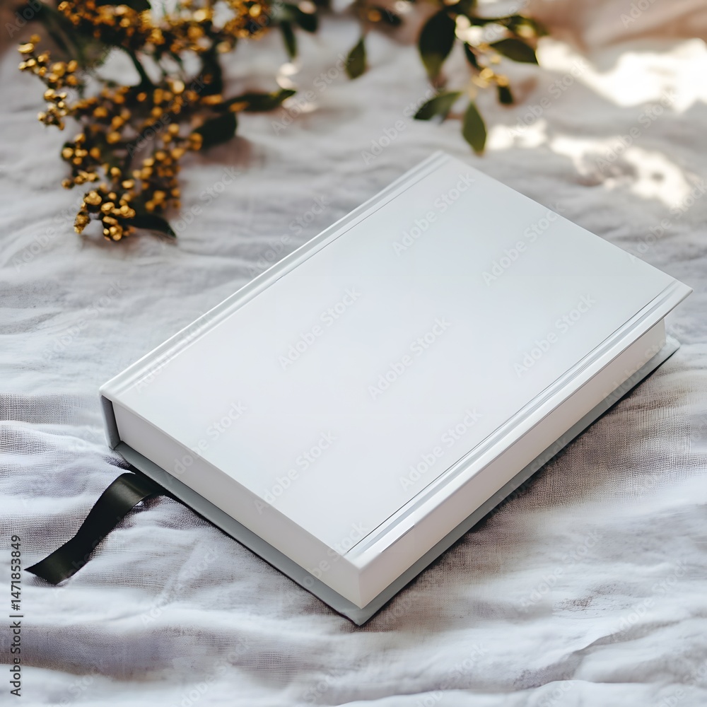 Fototapeta premium Blank White Book Mockup on Linen Fabric