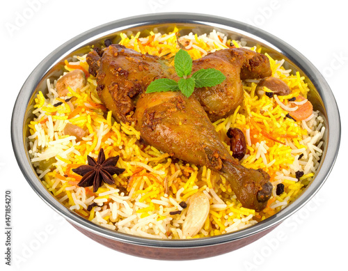 Chicken Biryani Delicious Indian Rice Dish with Spices Isolated on Transparent Background