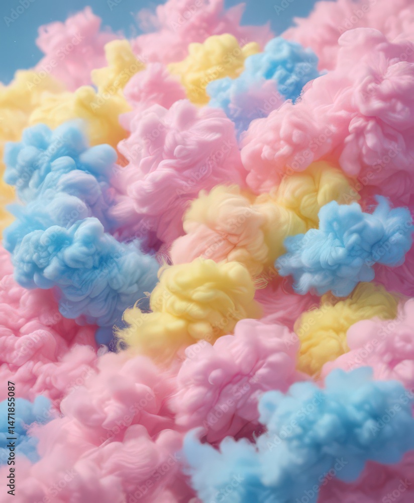 Fototapeta premium Fuzzy pink blue yellow blend, abstract cotton candy effect, soft, blurred