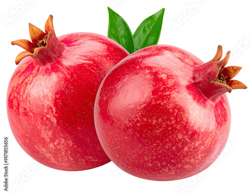 Obraz na płótnie Two Pomegranates Fresh Ripe Red Fruit Isolated on Transparent Background Food Healthy w salonie