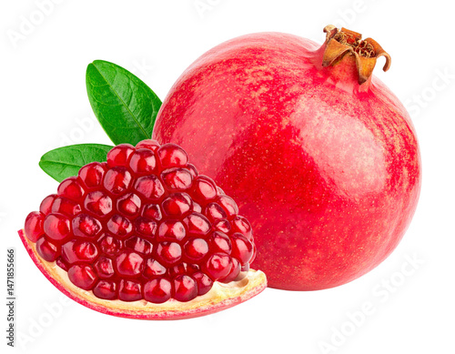 Obraz na płótnie Fresh Pomegranate Fruit Isolated on Transparent Background Red Juicy Seeds Healthy Food w salonie