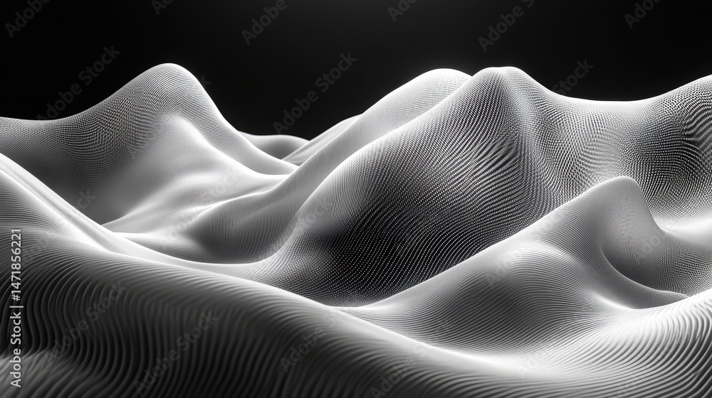 Abstract grayscale digital landscape with undulating forms. Abstract grayscale digital landscape with undulating forms.