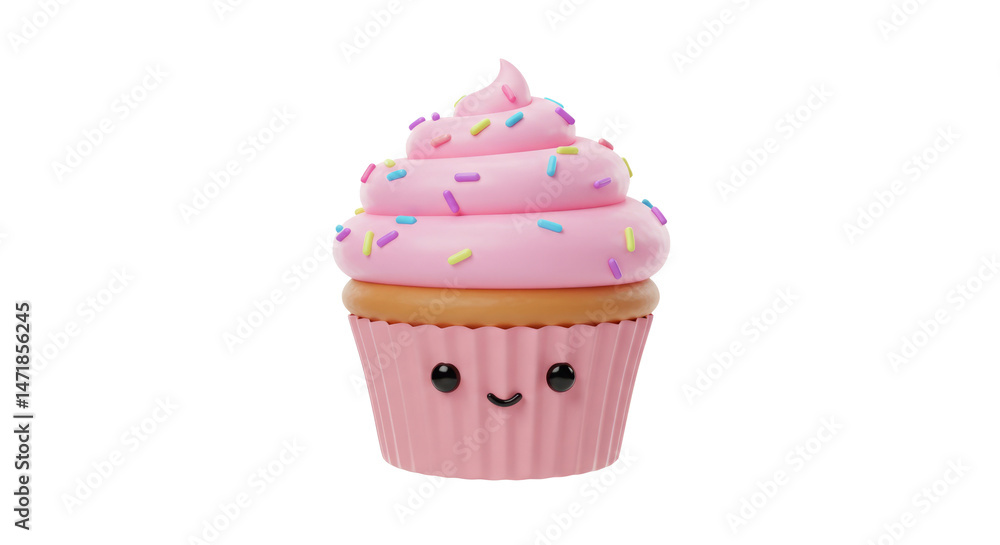 Pink cupcake with sprinkles, smiling! Pink cupcake with sprinkles, smiling!