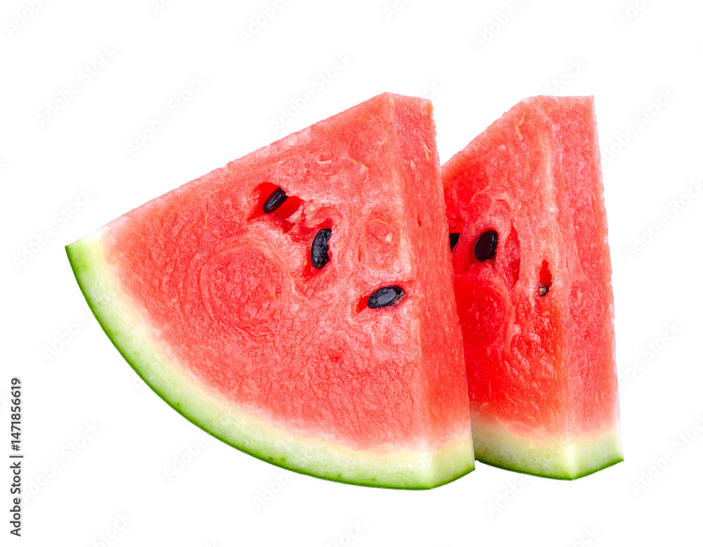 Two Watermelon Slices Isolated Fresh Fruit Summer Refreshment on Transparent Background