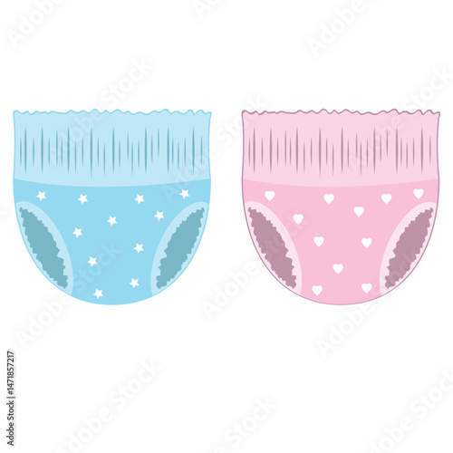 Cartoon-style baby absorbent diapers. Vector illustration for packaging diapers and other products for newborns