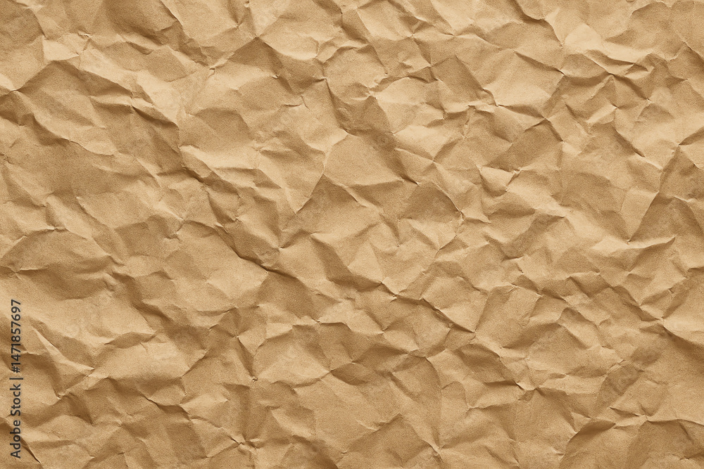 Obraz premium A close-up view of crumpled brown paper, showcasing its textured surface
