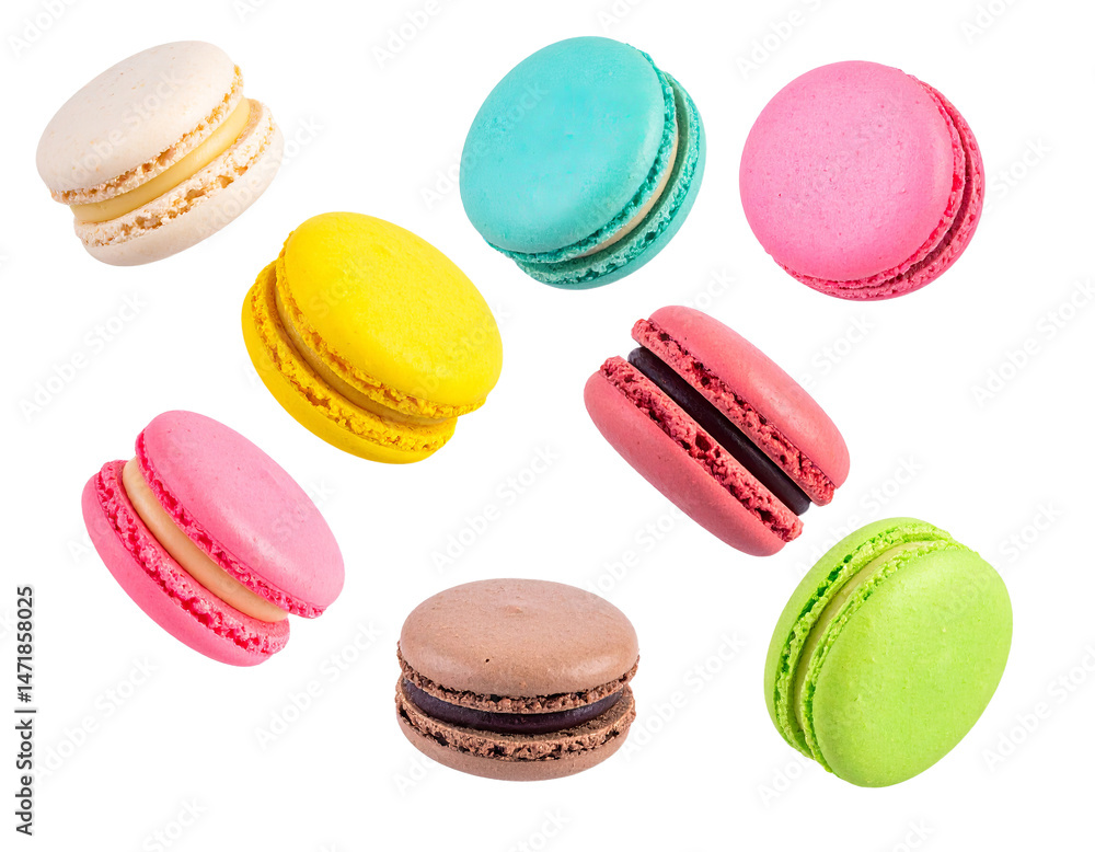 Colorful Macarons Assortment Delicious French Pastry Isolated PNG Sweets Treats Collection