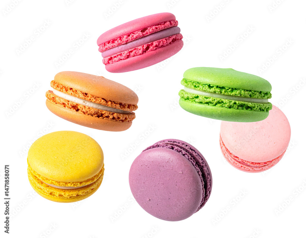 Colorful Macarons Isolated on Transparent Background Sweet French Confectionery Treat