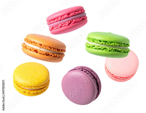 Obraz na płótnie Colorful Macarons Isolated on Transparent Background Sweet French Confectionery Treat w salonie
