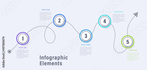 Timeline vector infographic template with five steps. Infographic design, route or step by step instructions