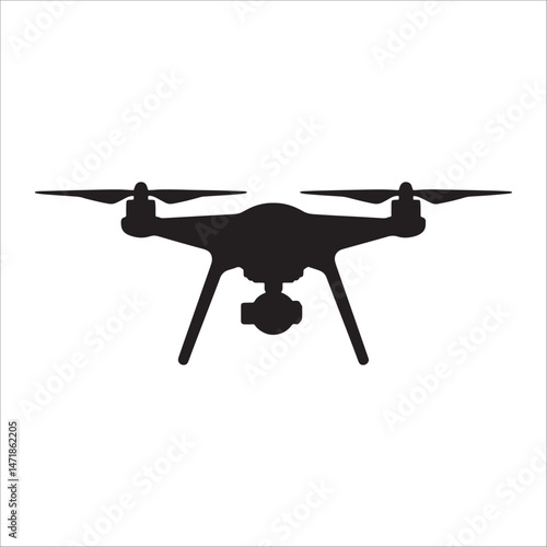 Drone silhouette icon with camera flying quadcopter vector illustration isolated on white background.