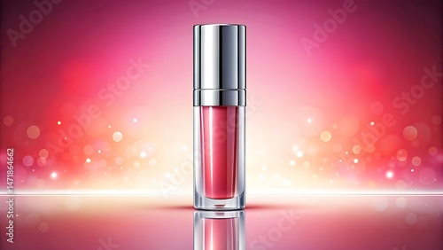 Elegant and luxurious lip gloss bottle with reflective surface and bokeh background