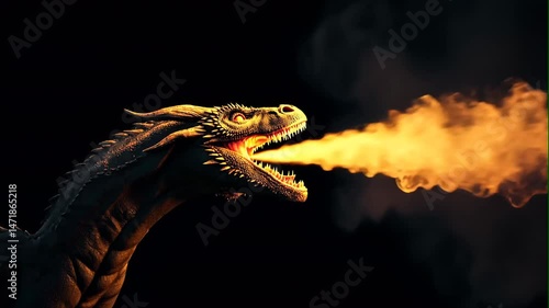 fire breathing dragon on black background