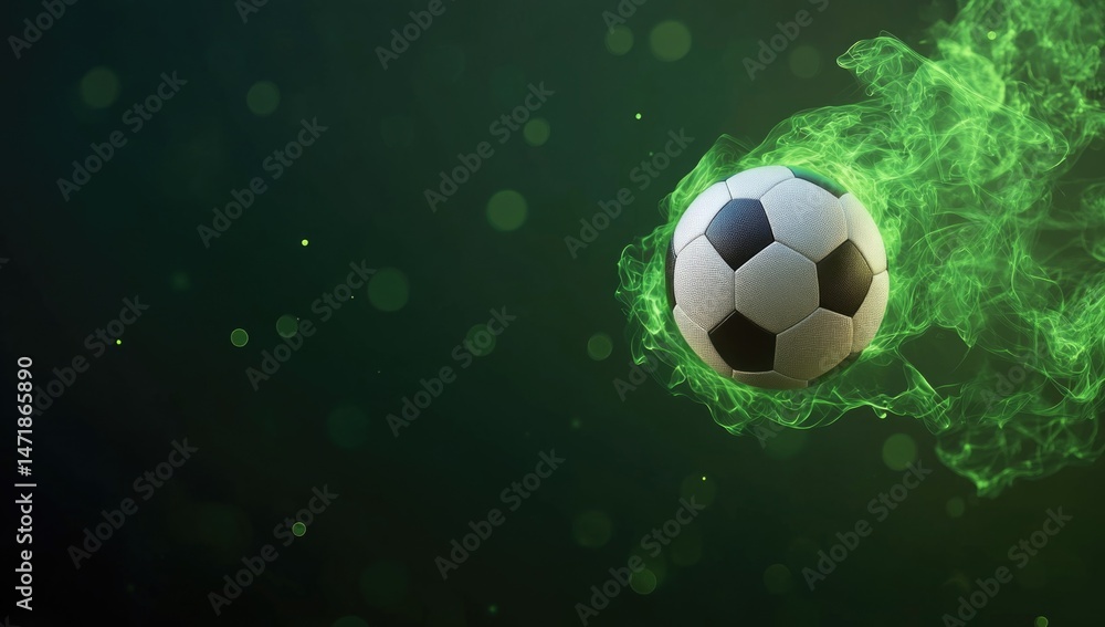Fototapeta premium Dynamic soccer ball with green smoke effect on a white background