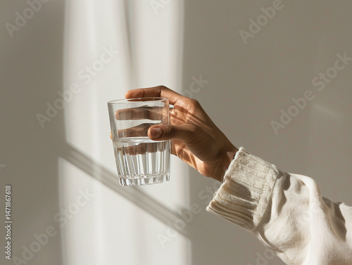 hand holding a glass with water