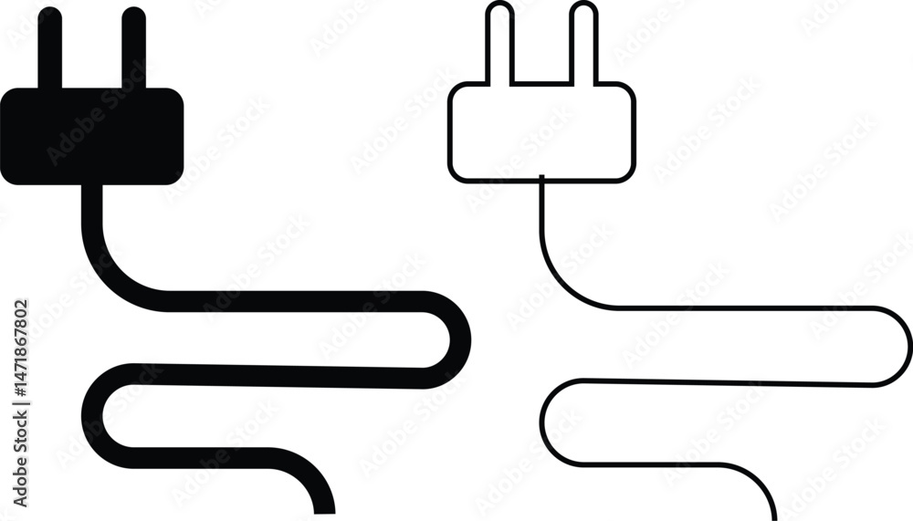 Electrical plug with lighting symbol and cable black vector icon set. Plug with wire cable ,energy , power, connection simple glyph pictogram symbol collection isolated on transparent background. Electrical plug with lighting symbol and cable black vector icon set. Plug with wire cable ,energy , power, connection simple glyph pictogram symbol collection isolated on transparent background.